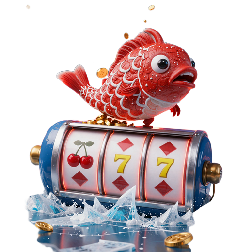 Huge Red springt &uuml;ber drei gl&uuml;hende Slot-Walzen Ice Fishing Casino Jackpot